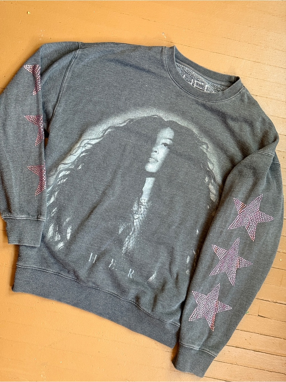 HER Crewneck Sweatshirt with Star Sleeve Accents